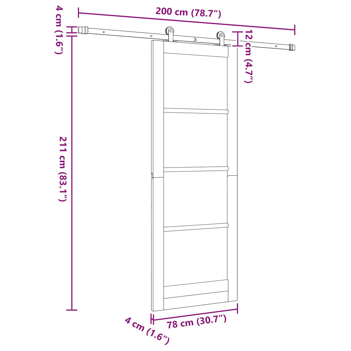 Συρόμενη Πόρτα 78 x 211 cm Επεξεργασμένο Ξύλο Λευκό