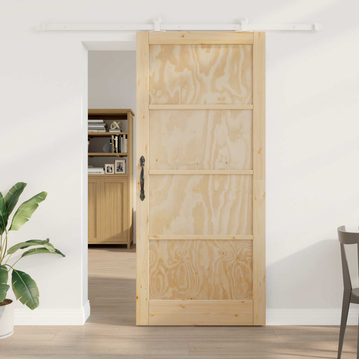 Συρόμενη Πόρτα 93 x 211 cm Επεξεργασμένο Ξύλο Φυσικό και Λευκό - Pakobazaar