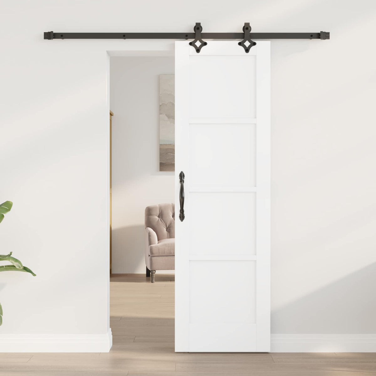 Συρόμενη Πόρτα 61 x 198,5 cm Επεξεργασμένο Ξύλο Λευκό και Μαύρο - Pakobazaar