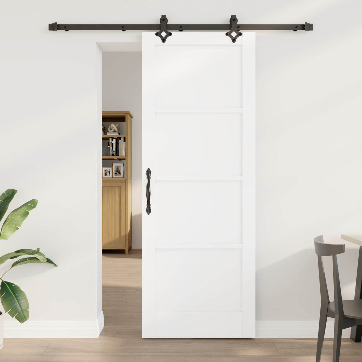 Συρόμενη Πόρτα 78 x 211 cm Επεξεργασμένο Ξύλο Λευκό και Μαύρο - Pakobazaar