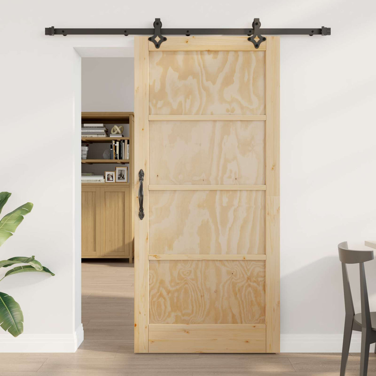Συρόμενη Πόρτα 93 x 202 cm Επεξεργασμένο Ξύλο Φυσικό και Μαύρο - Pakobazaar