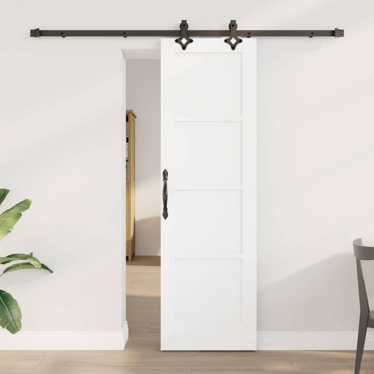 Συρόμενη Πόρτα 61 x 198,5 cm Επεξεργασμένο Ξύλο Λευκό και Μαύρο - Pakobazaar