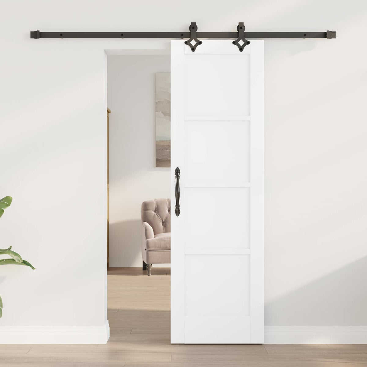Συρόμενη Πόρτα 61 x 198,5 cm Επεξεργασμένο Ξύλο Λευκό και Μαύρο - Pakobazaar