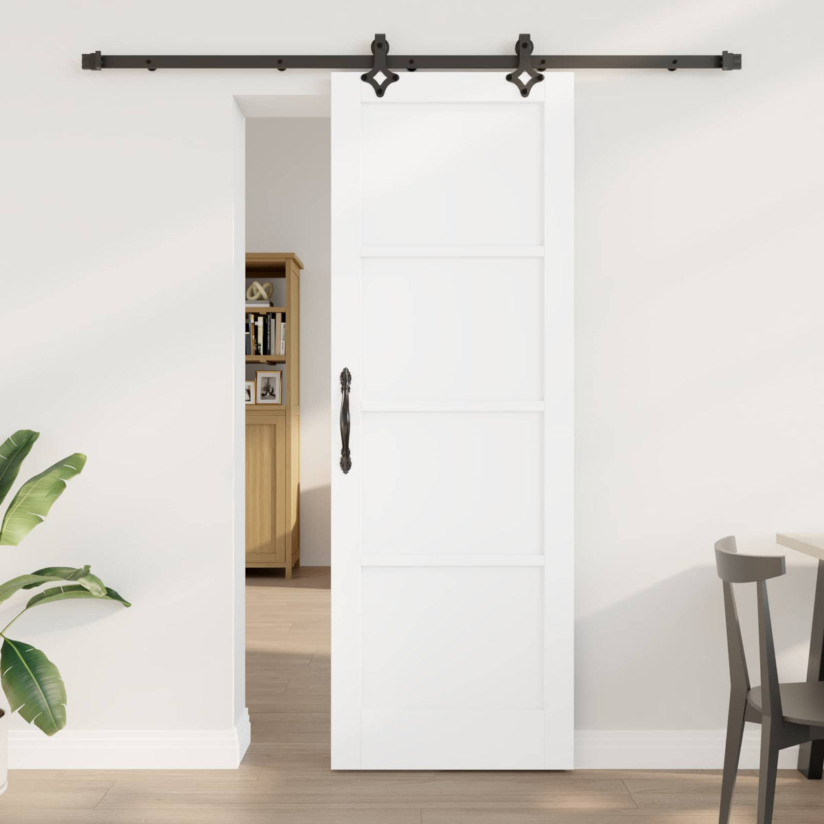 Συρόμενη Πόρτα 73,5 x 211 cm Επεξεργασμένο Ξύλο Λευκό και Μαύρο - Pakobazaar