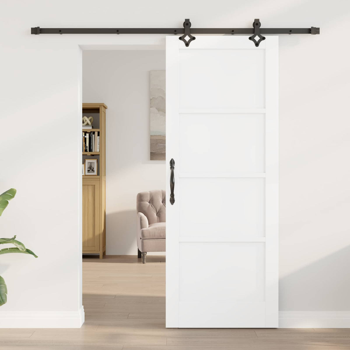 Συρόμενη Πόρτα 78 x 202 cm Επεξεργασμένο Ξύλο Λευκό και Μαύρο - Pakobazaar