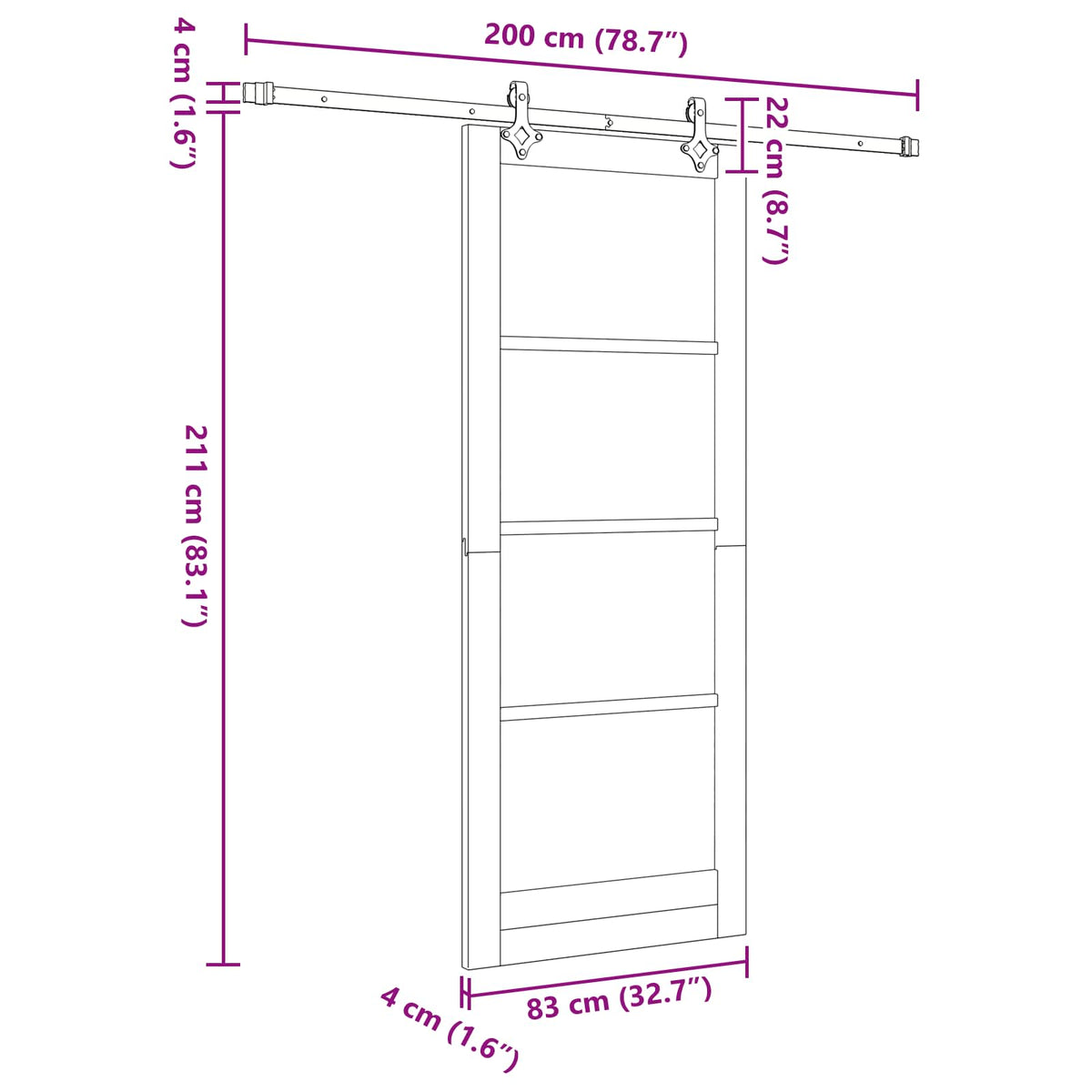 Συρόμενη Πόρτα 83 x 211 cm Επεξεργασμένο Ξύλο Λευκό και Μαύρο