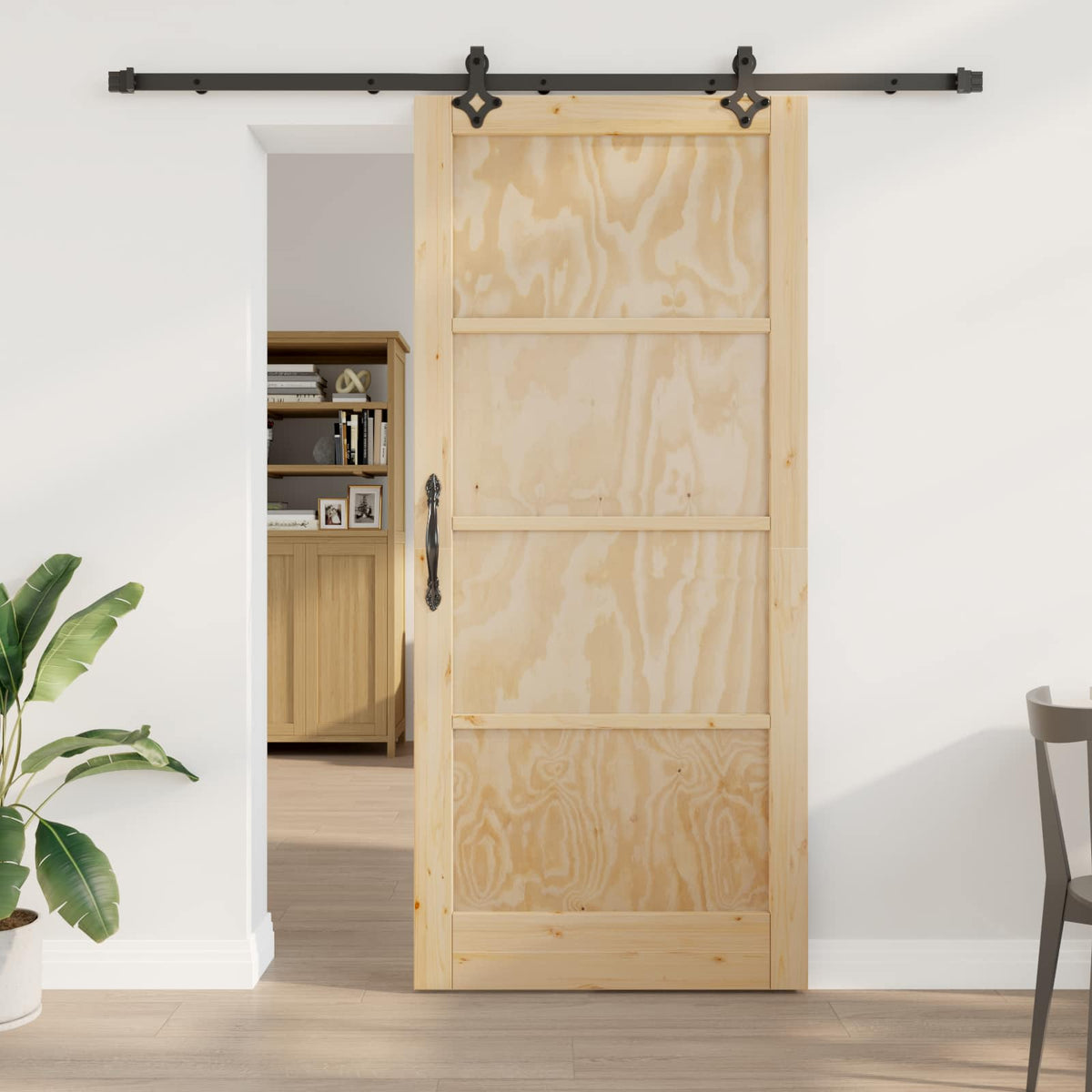 Συρόμενη Πόρτα 93 x 211 cm Επεξεργασμένο Ξύλο Φυσικό και Μαύρο - Pakobazaar
