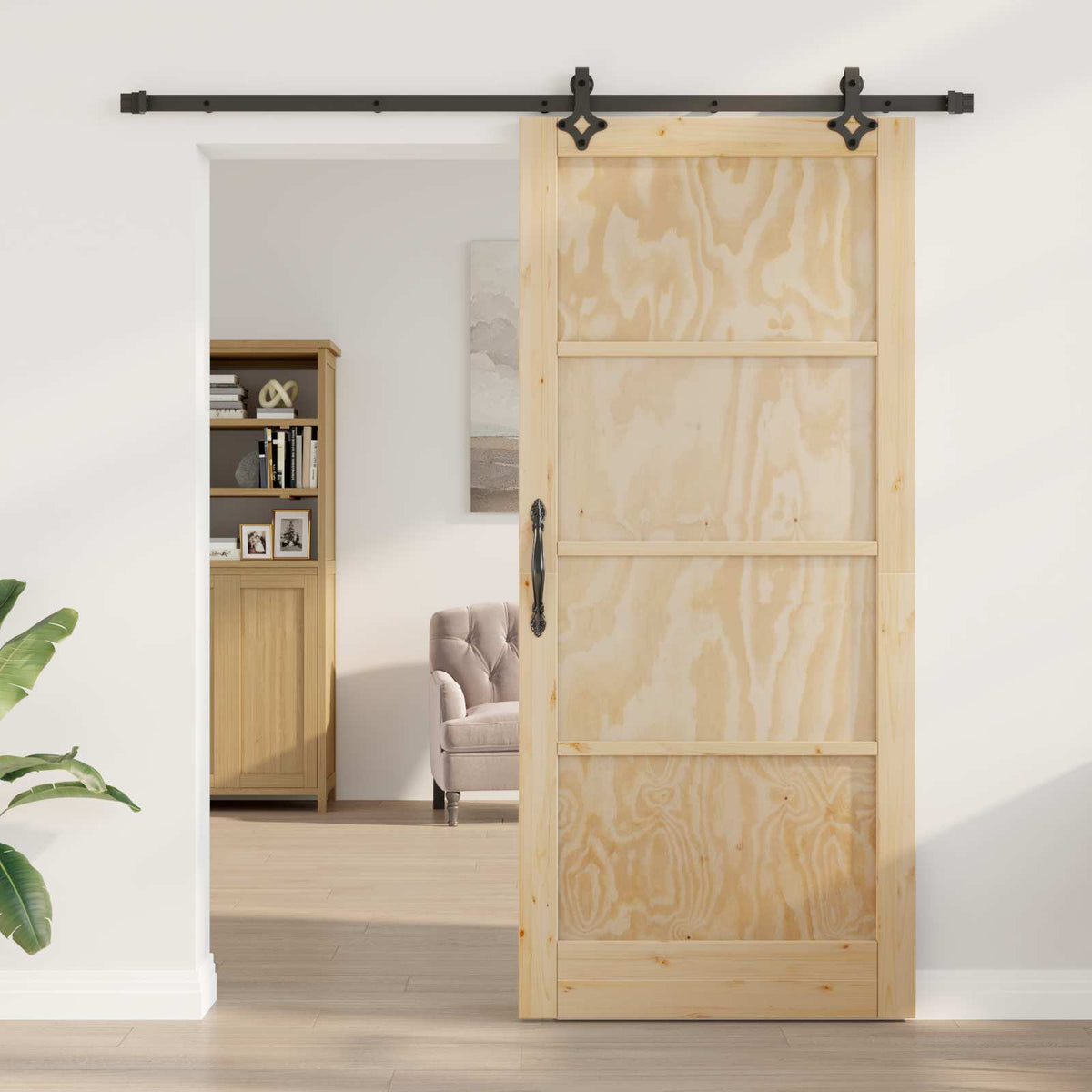 Συρόμενη Πόρτα 93 x 211 cm Επεξεργασμένο Ξύλο Φυσικό και Μαύρο - Pakobazaar