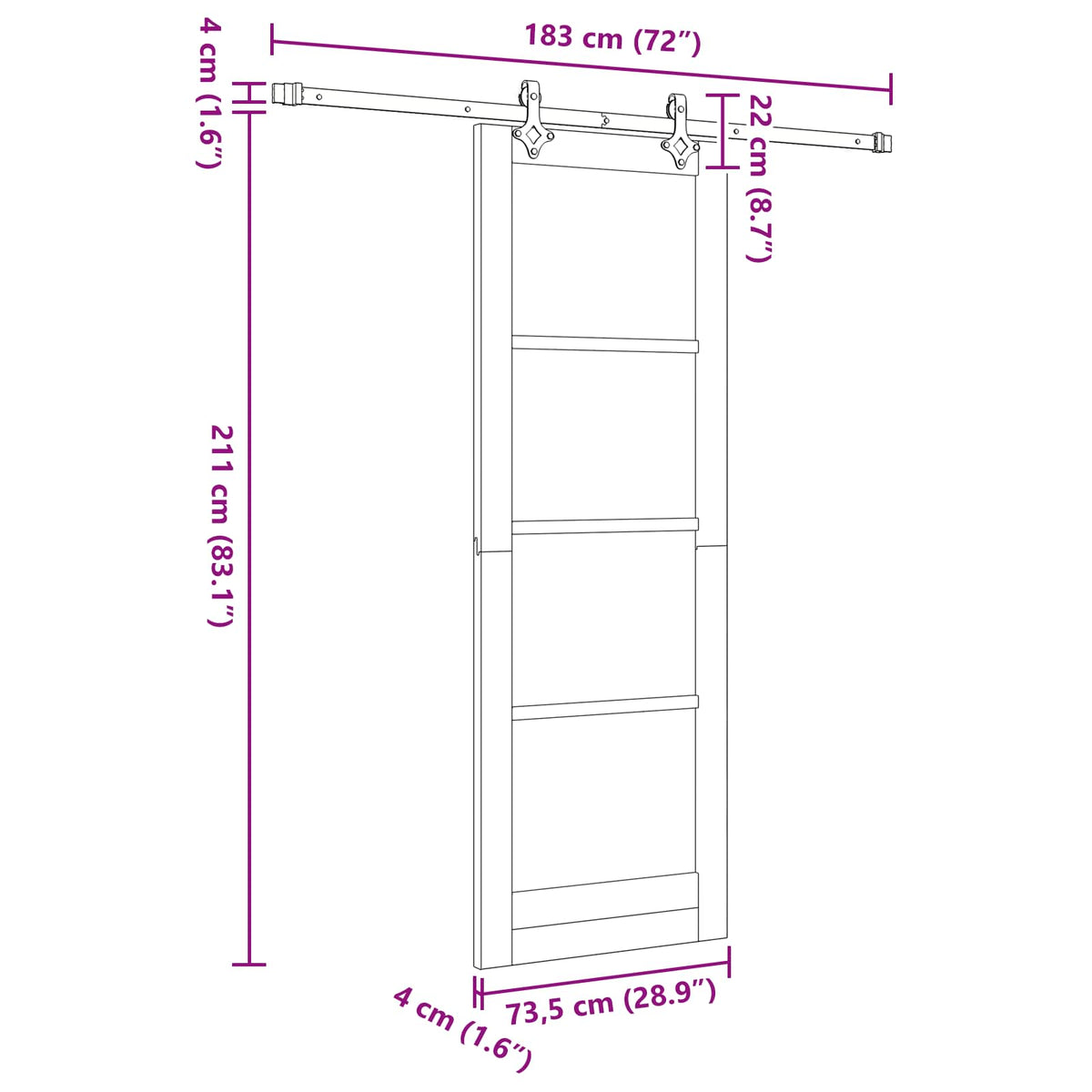 Συρόμενη Πόρτα 73,5 x 211 cm Επεξεργασμένο Ξύλο Λευκό - Pakobazaar