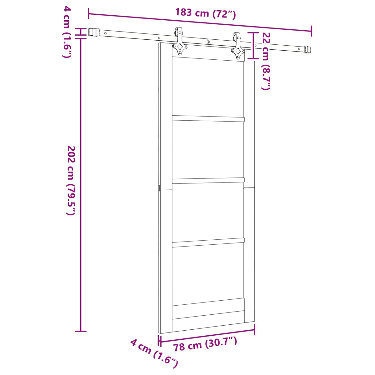 Συρόμενη Πόρτα 78 x 202 cm Επεξεργασμένο Ξύλο Λευκό - Pakobazaar