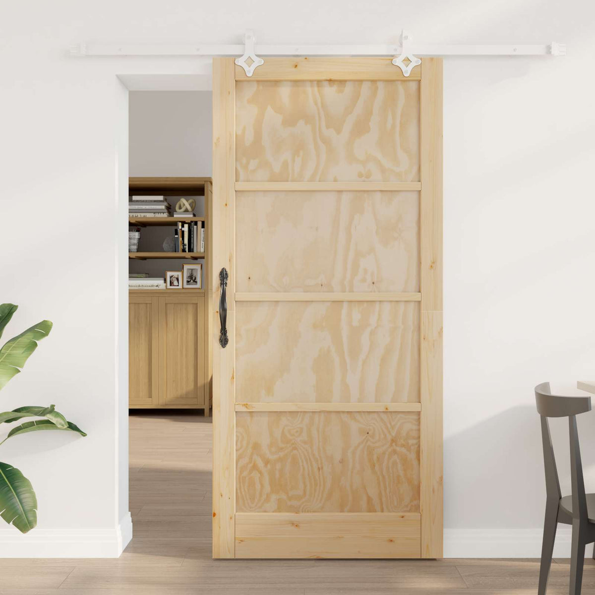 Συρόμενη Πόρτα 93 x 202 cm Επεξεργασμένο Ξύλο Φυσικό και Λευκό