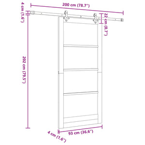Συρόμενη Πόρτα 93 x 202 cm Επεξεργασμένο Ξύλο Φυσικό και Λευκό