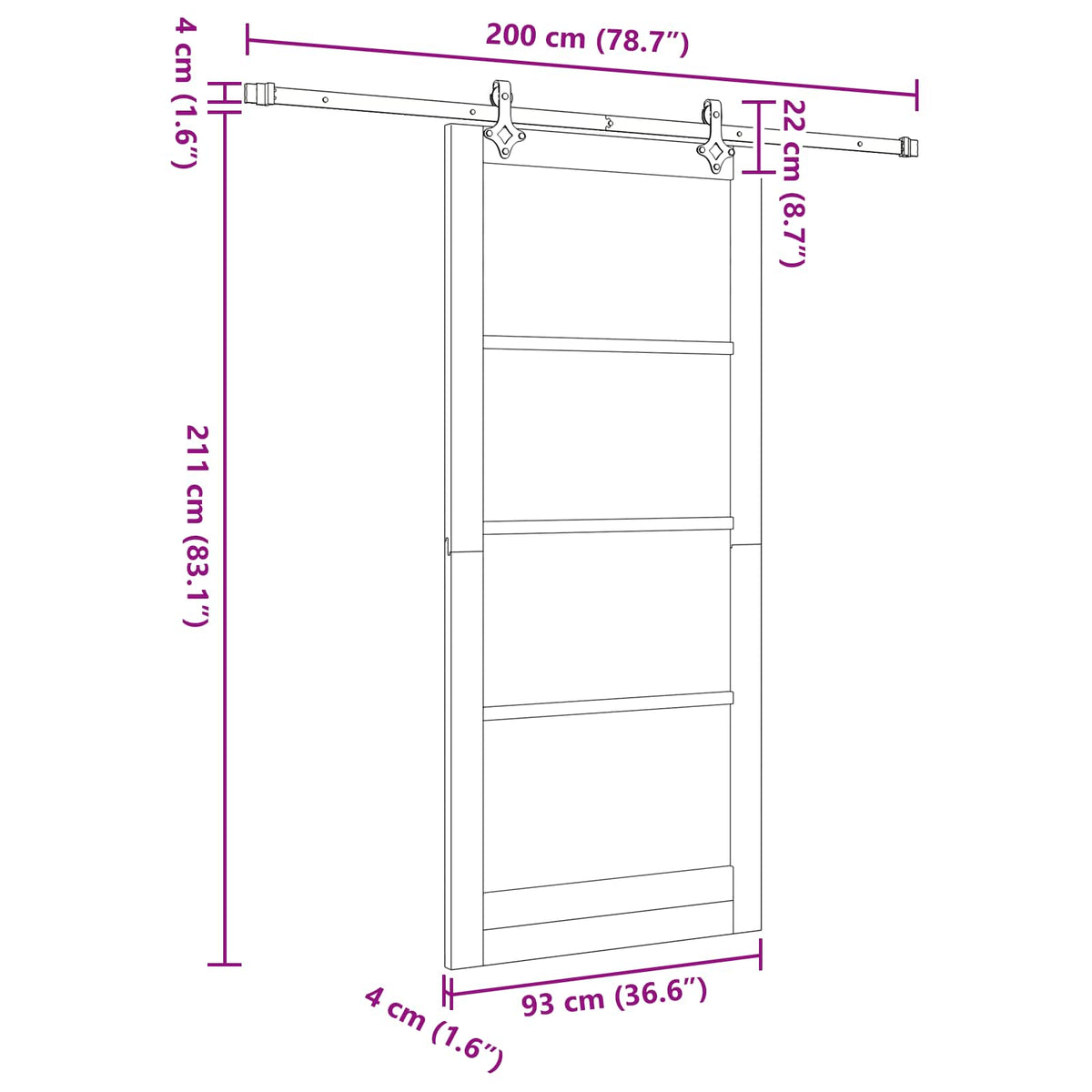Συρόμενη Πόρτα 93 x 211 cm Επεξεργασμένο Ξύλο Λευκό