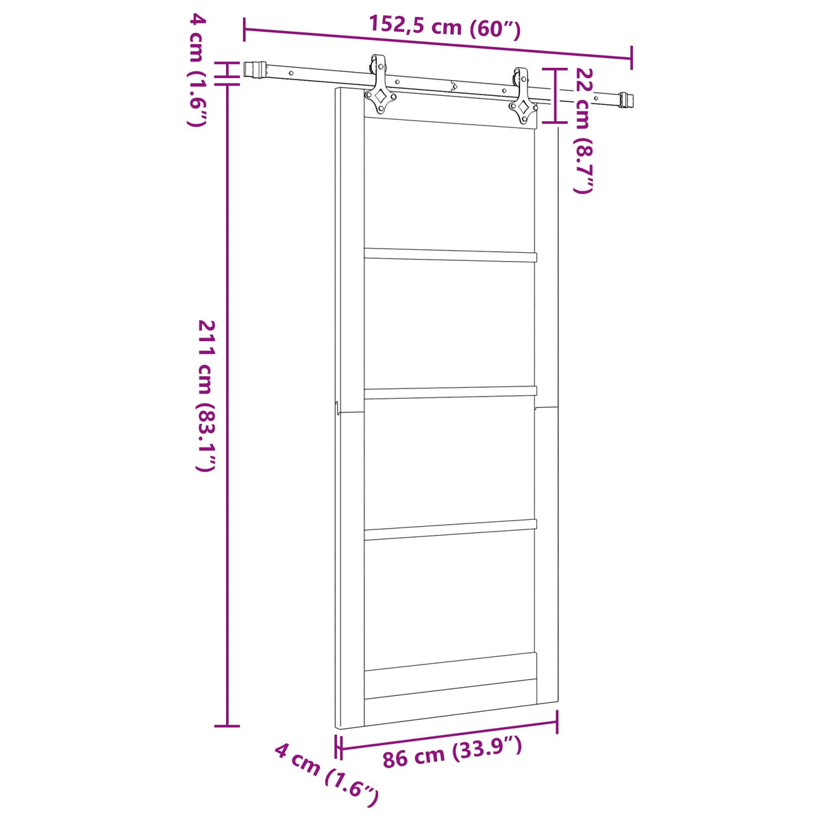 Συρόμενη Πόρτα ORKDAL 86 x 211 cm Επεξεργασμένο Ξύλο - Pakobazaar