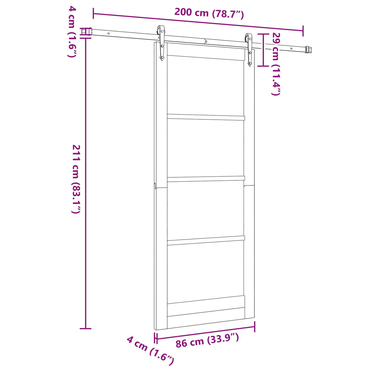 Συρόμενη Πόρτα ORKDAL 86 x 211 cm Επεξεργασμένο Ξύλο Λευκό - Pakobazaar