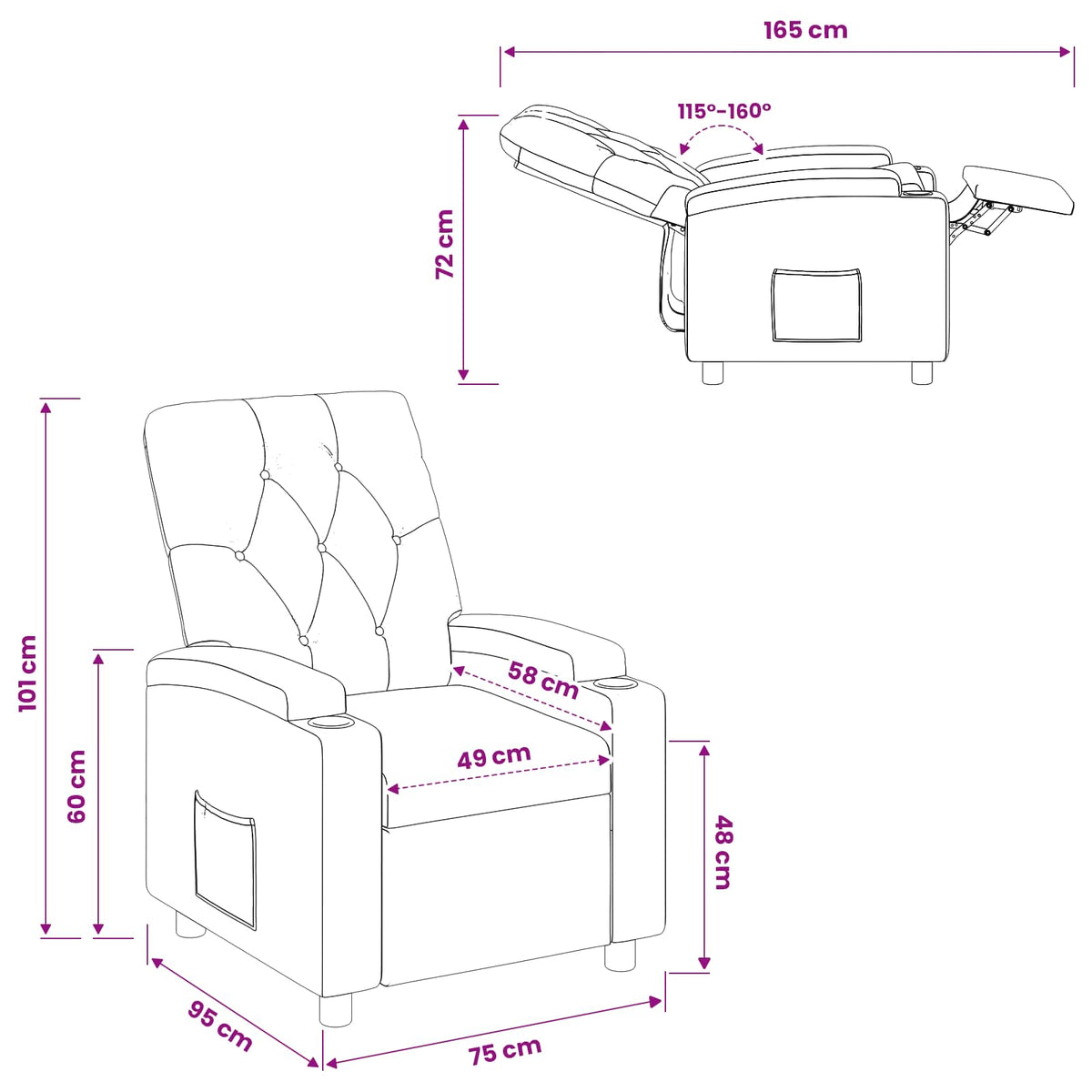 Ανακλινόμενη πολυθρόνα Σκούρο Καφέ 75 x 95 x 101 cm Ύφασμα