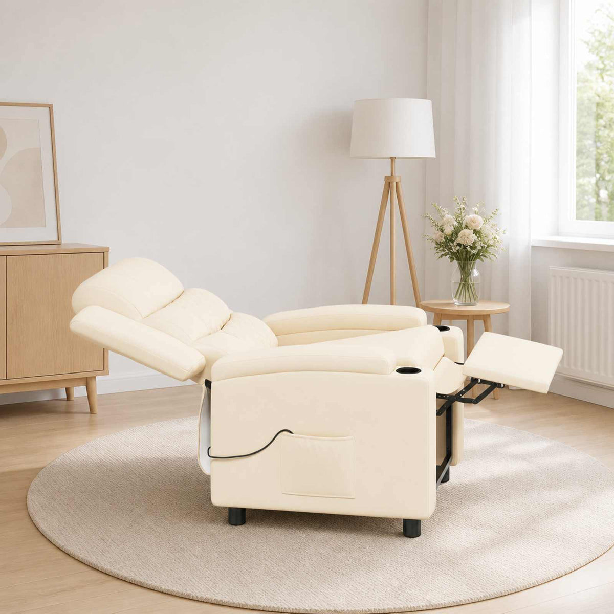 Ανακλινόμενη Πολυθρόνα Μασάζ Κρεμ 75 x 93 x 98 cm Ύφασμα - Pakobazaar