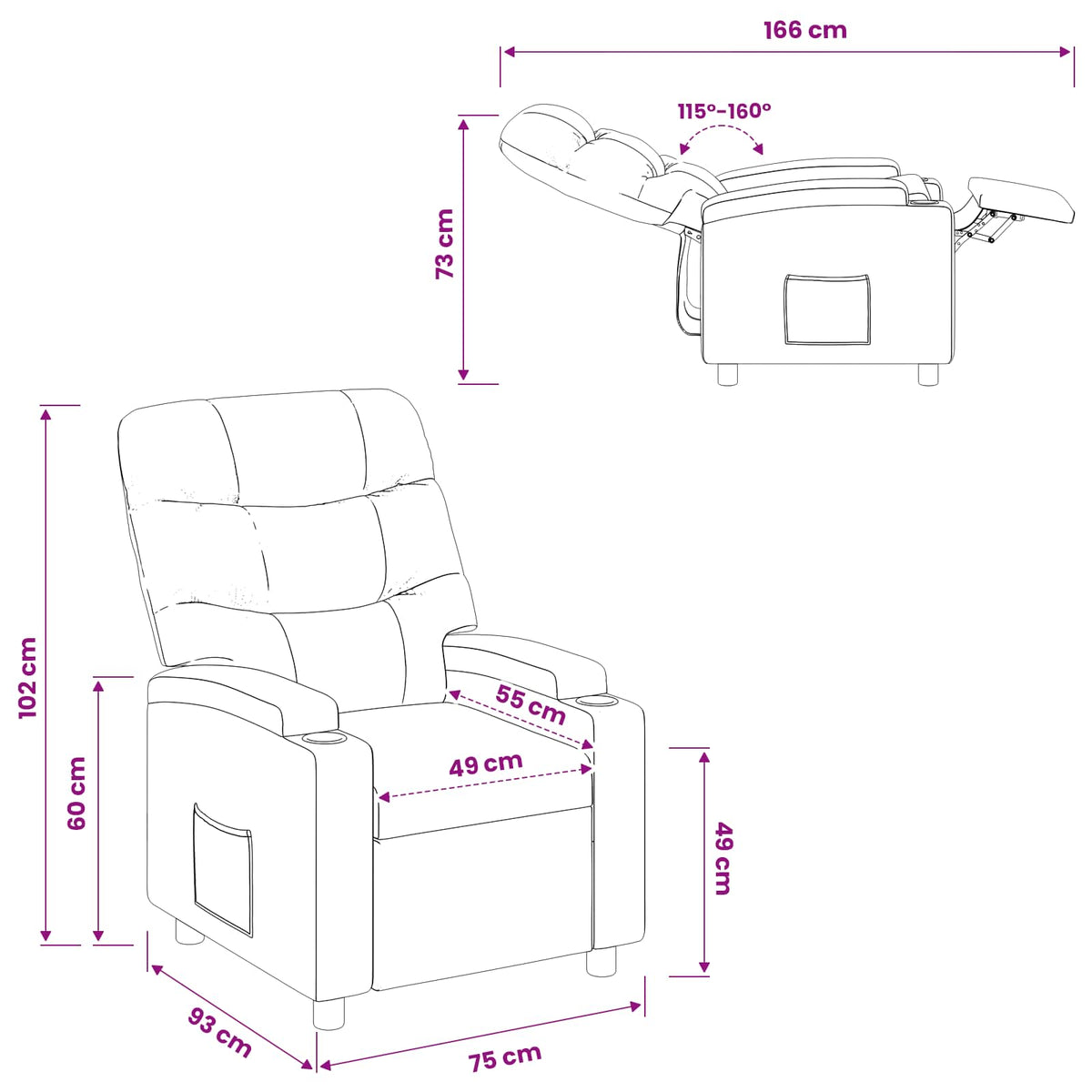 Ανακλινόμενη πολυθρόνα Κόκκινο 75 x 93 x 102 cm Ύφασμα - Pakobazaar