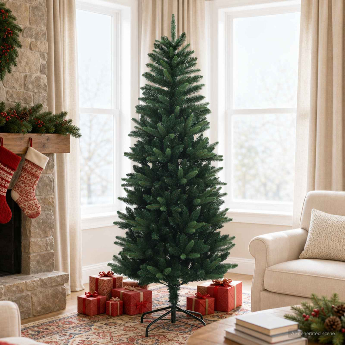 Artificial Hinged Christmas Tree 180 εκ. ΠΕ και PVC Πράσινο