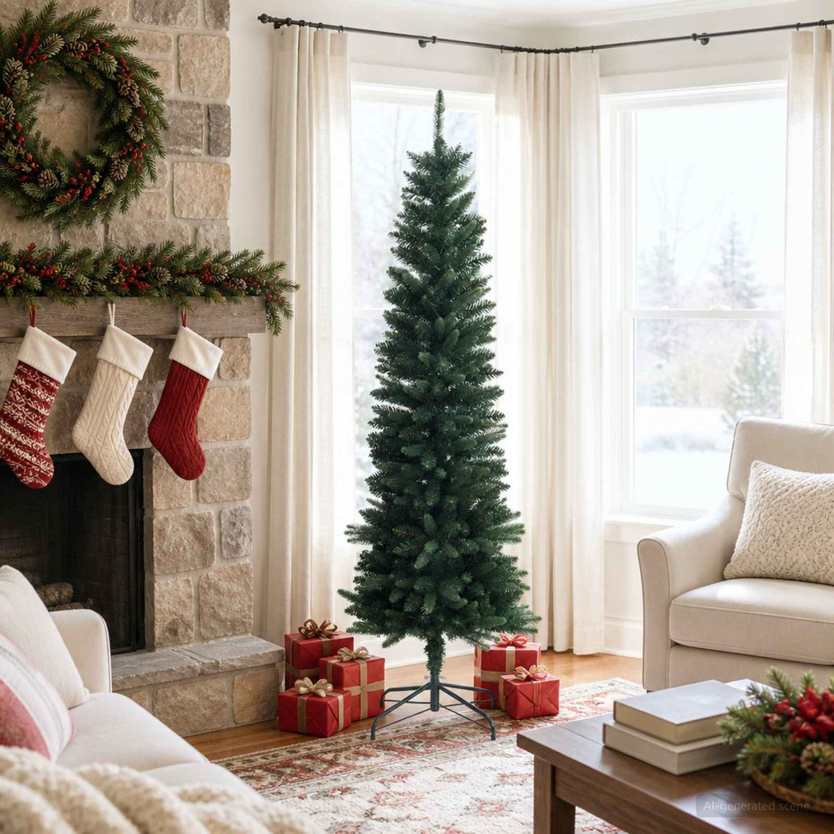 Artificial Slim Christmas Tree 180 εκ. ΠΕ και PVC Πράσινο
