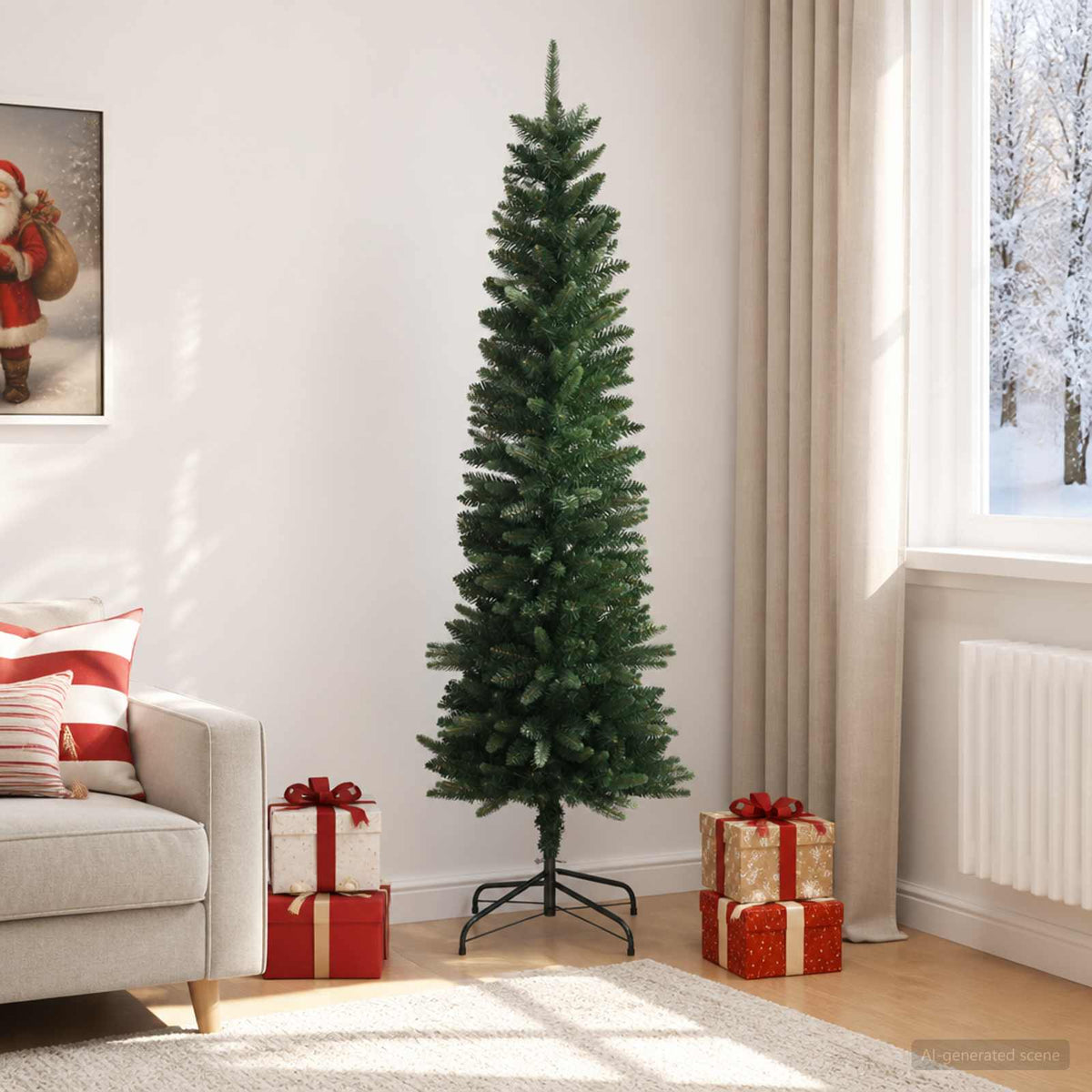 Artificial Slim Christmas Tree 210 εκ. ΠΕ και PVC Πράσινο