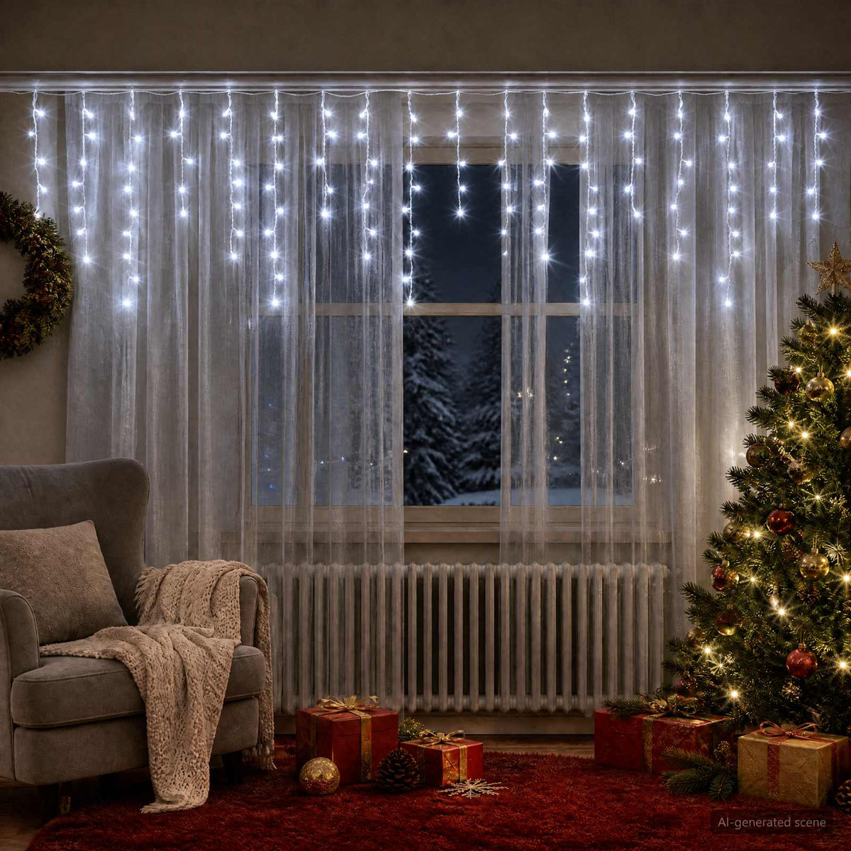 Φωτάκια κουρτίνα 210 LED Ψυχρό λευκό 500 x 72 cm - Pakobazaar