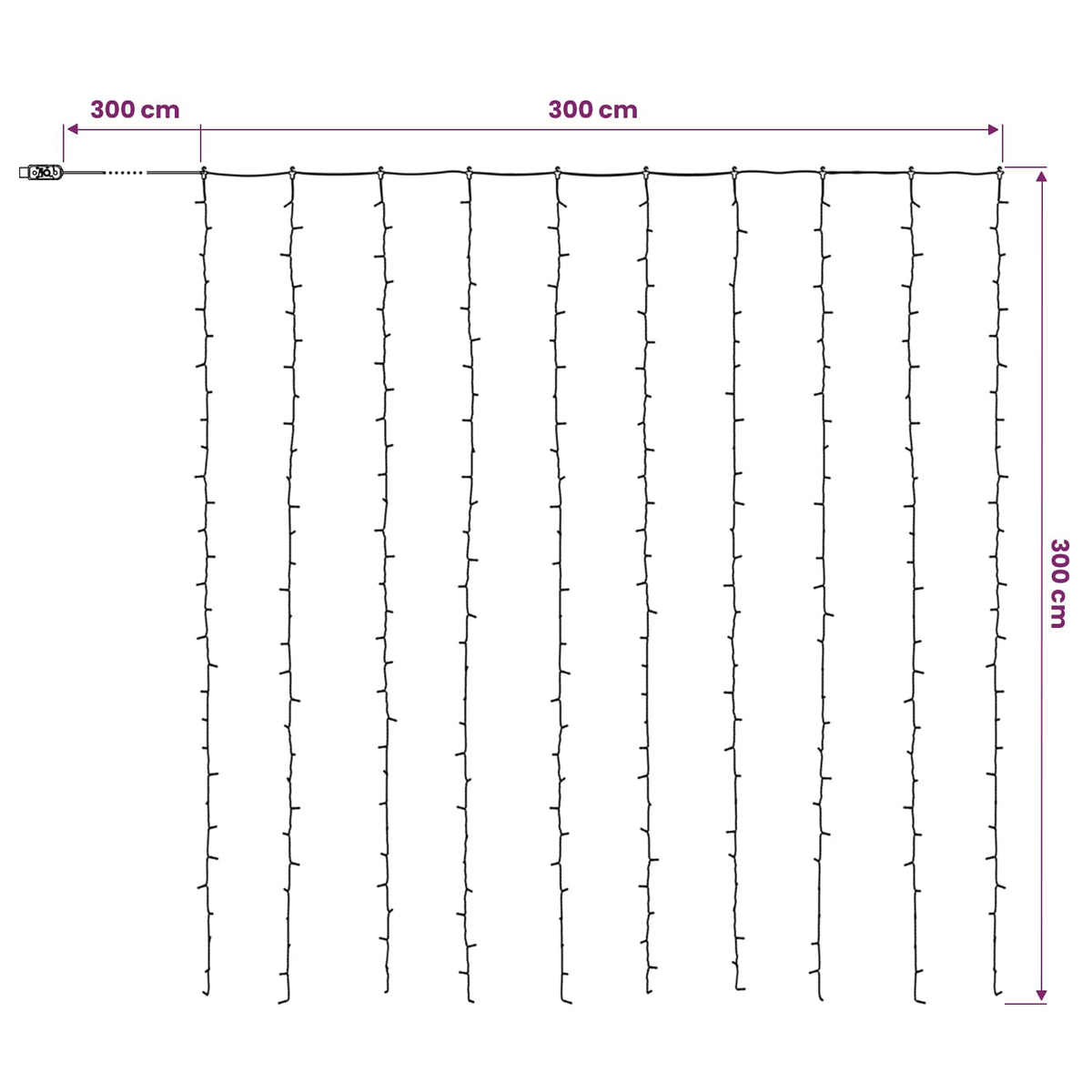 Φωτοκουρτίνα Διαφανές 300 x 300 cm PVC 300 LED