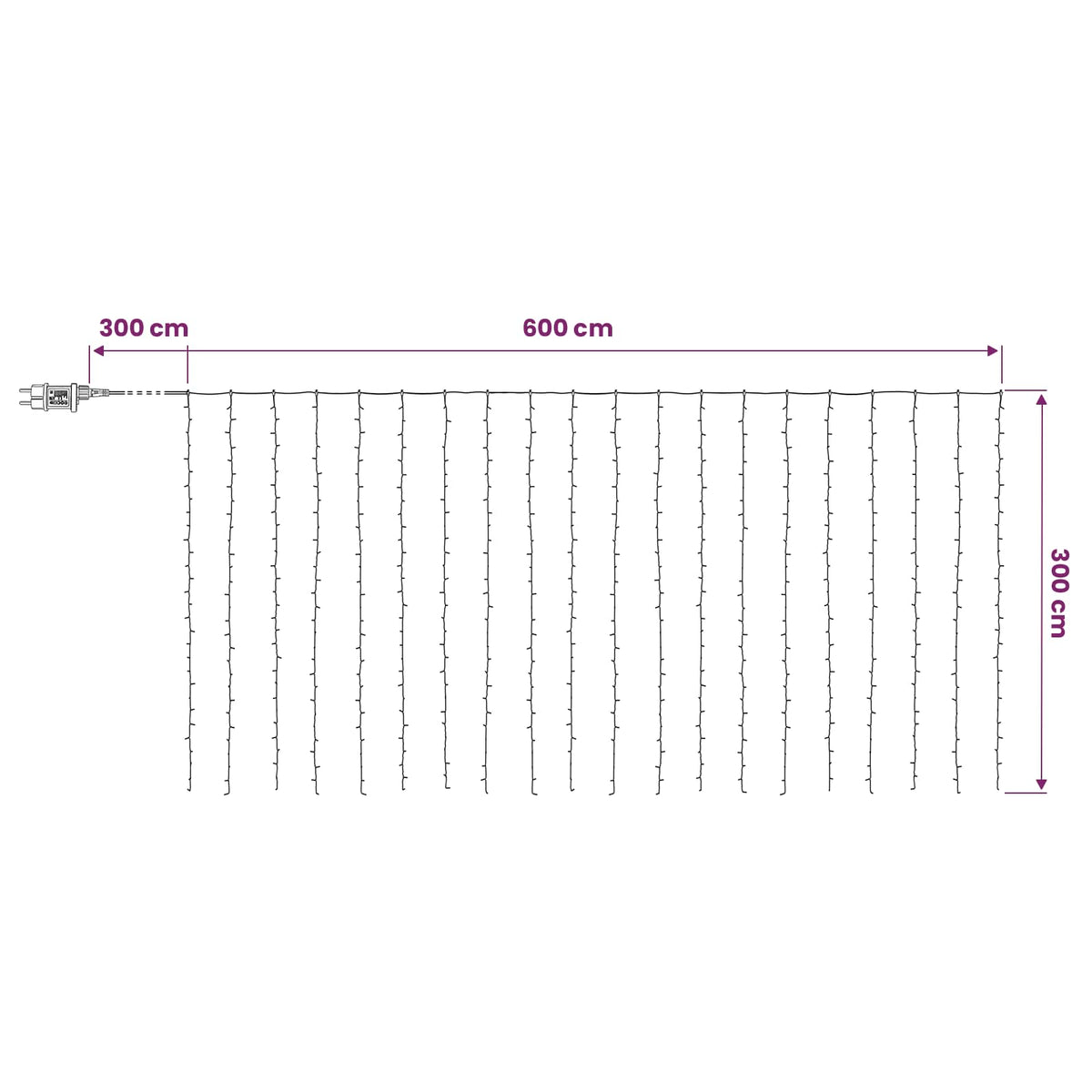 Φωτοκουρτίνα Διαφανές 600 x 300 cm PVC 600 LED