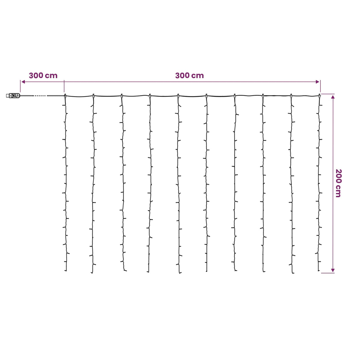 Φωτοκουρτίνα Διαφανές 300 x 200 cm PVC 200 LED