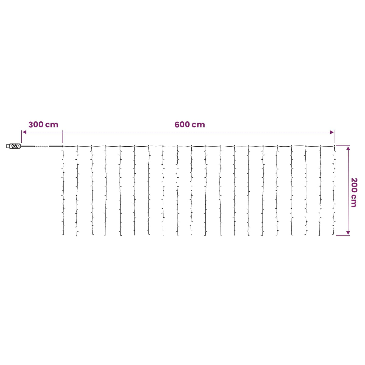 Φωτοκουρτίνα Διαφανές 600 x 200 cm PVC 400 LED