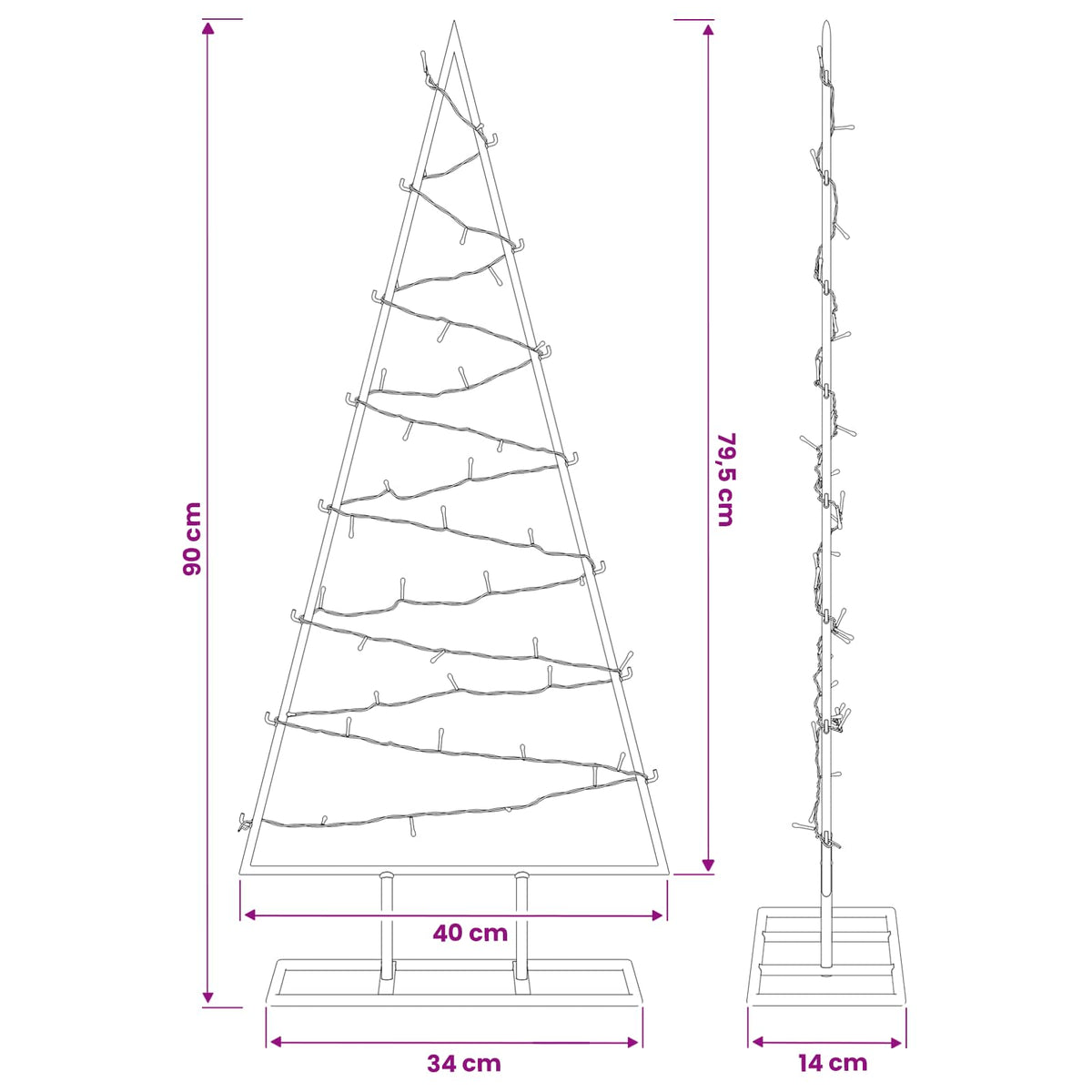 Μεταλλικό χριστουγεννιάτικο δέντρο με LED KUOPIO 90 εκ.
