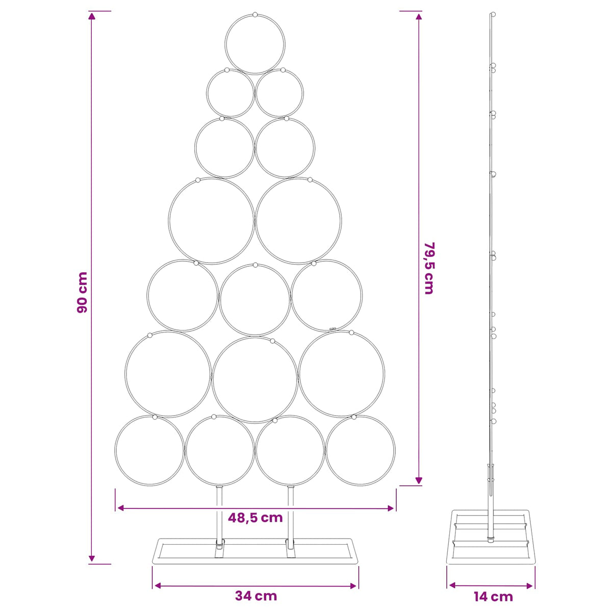 Μεταλλικό χριστουγεννιάτικο δέντρο με βάση KUOPIO 90 εκ. Ατσάλι - Pakobazaar