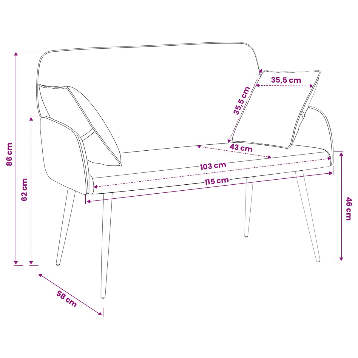 Διθέσιος καναπές με μεταλλικά πόδια 2-θέσιο Μαύρο Τεχνητό Δέρμα - Pakobazaar