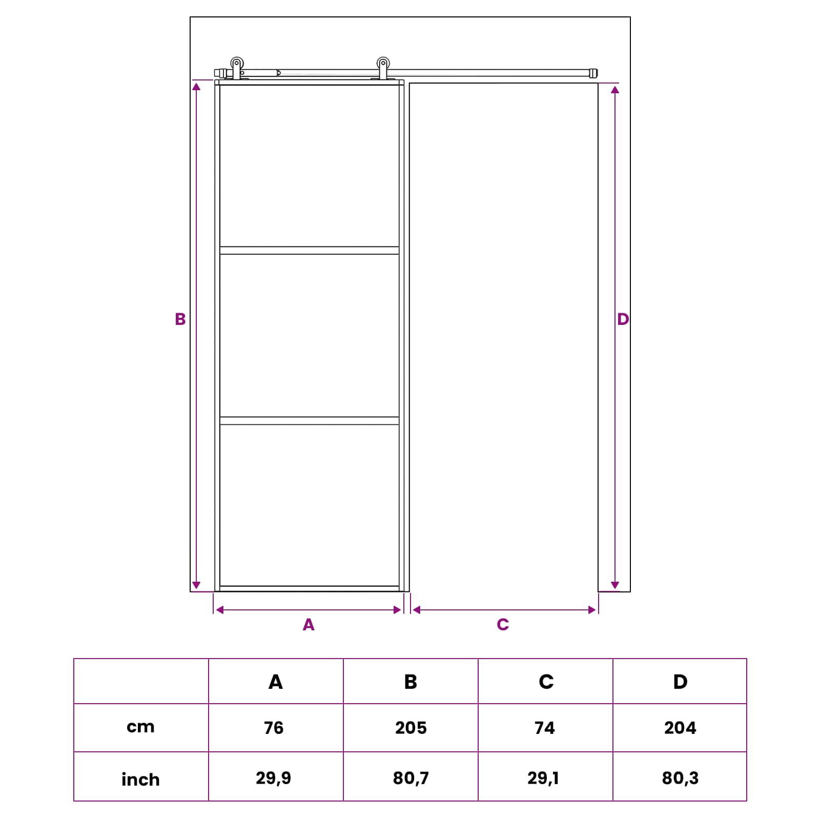 Συρόμενη Πόρτα 76 x 205 cm Θρυμματισμένο Γυαλί και Αλουμίνιο - Pakobazaar