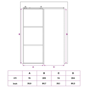Συρόμενη Πόρτα 76 x 205 cm Θρυμματισμένο Γυαλί και Αλουμίνιο - Pakobazaar
