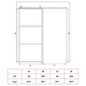 Συρόμενη Πόρτα 90 x 205 cm Θρυμματισμένο Γυαλί και Αλουμίνιο - Pakobazaar