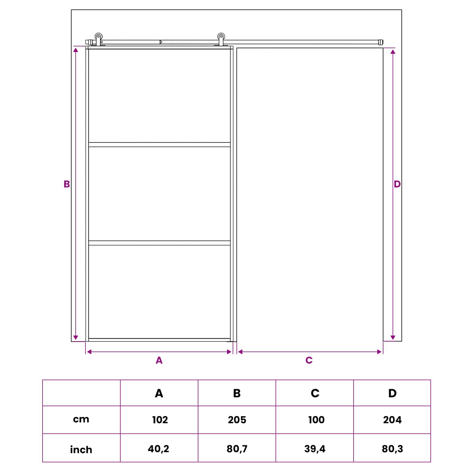 Συρόμενη Πόρτα 102 x 205 cm Θρυμματισμένο Γυαλί και Αλουμίνιο - Pakobazaar