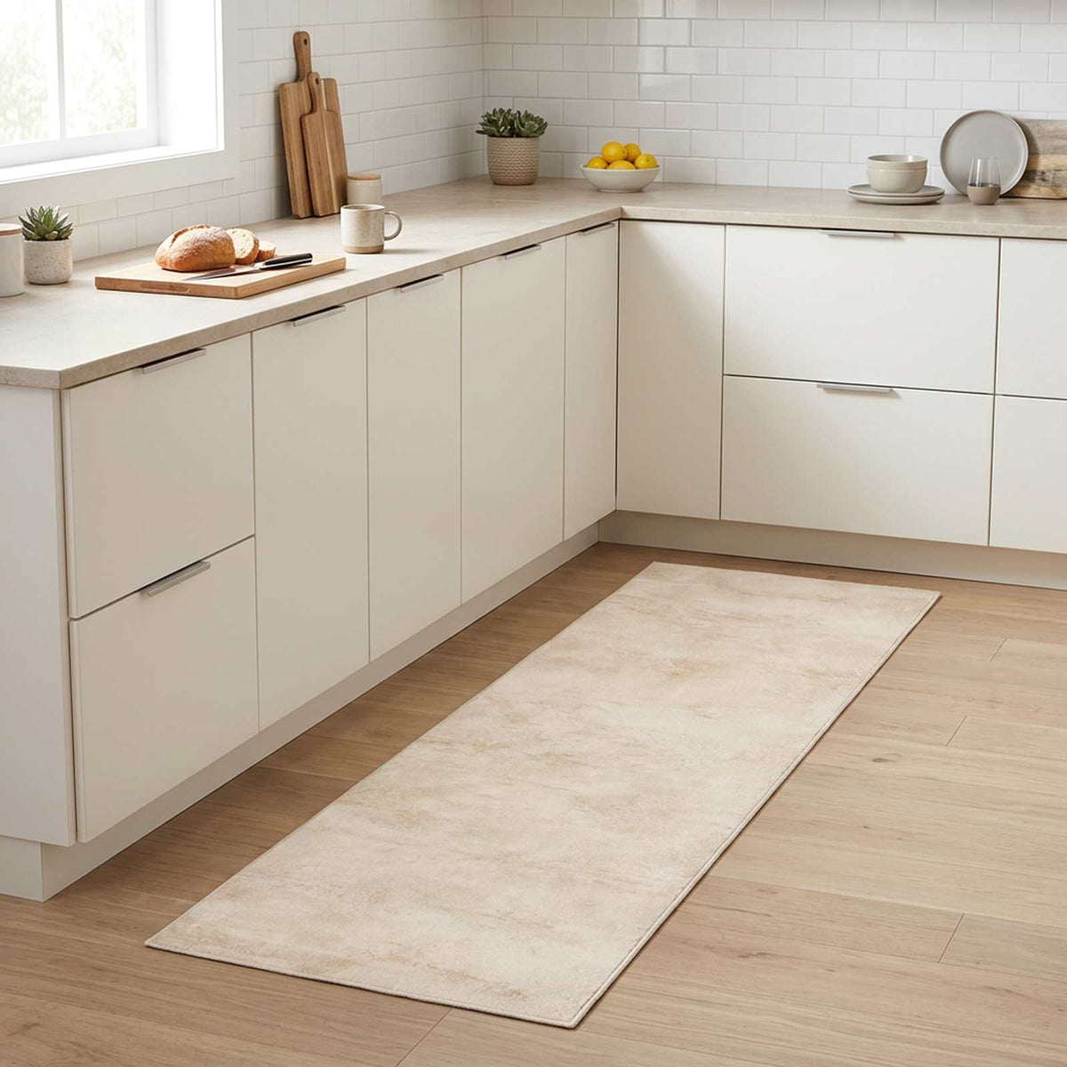 Χαλί Κουζίνας κρεμ σκυρόδεμα 180 x 60 cm 100% Πολυαμίδιο - Pakobazaar