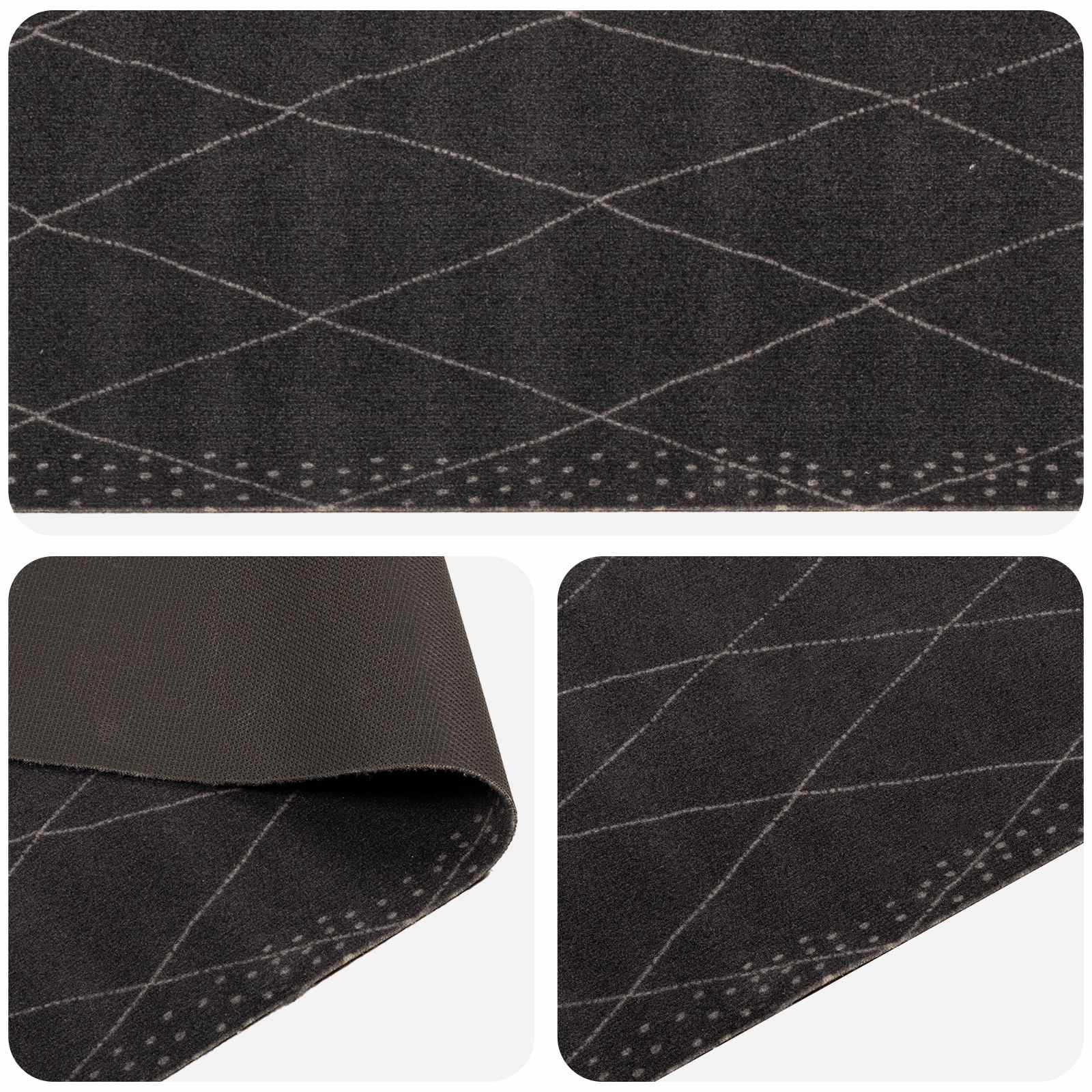 Χαλί Κουζίνας ανθρακί καρό 300 x 60 εκ 100% Πολυαμίδιο Πλένεται