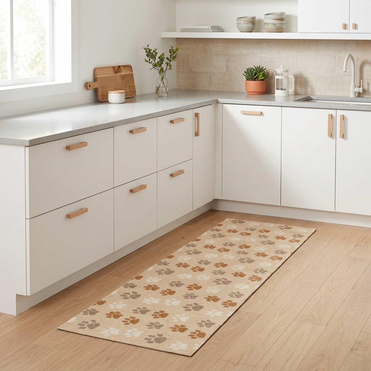 Χαλί Κουζίνας μπεζ πατούσες 180 x 60 cm 100% Πολυαμίδιο - Pakobazaar