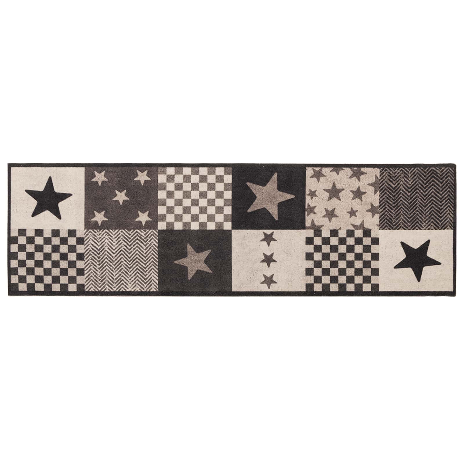Χαλί Κουζίνας γκρι αστέρια 180 x 60 cm 100% Πολυαμίδιο Πλένεται - Pakobazaar