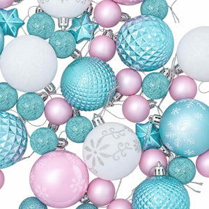 Σετ Χριστουγεννιάτικων Μπαλών 88 τμχ. Τιρκουάζ, ροζ και λευκό