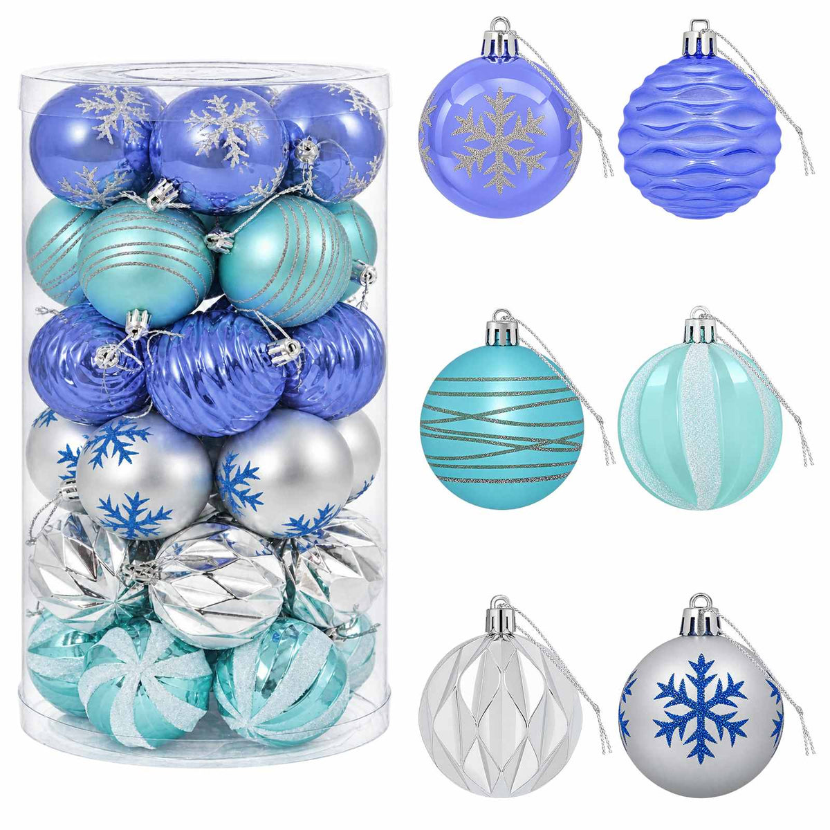 Σετ Χριστουγεννιάτικων Μπαλών 30 τμχ. Ασημί, μπλε και τυρκουάζ