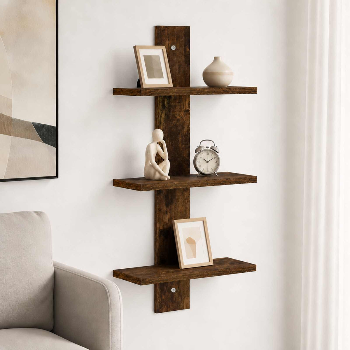 Ράφι Τοίχου Καπνισμένο Ξύλο Δρυός 30 x 13,5 x 64,5 cm - Pakobazaar