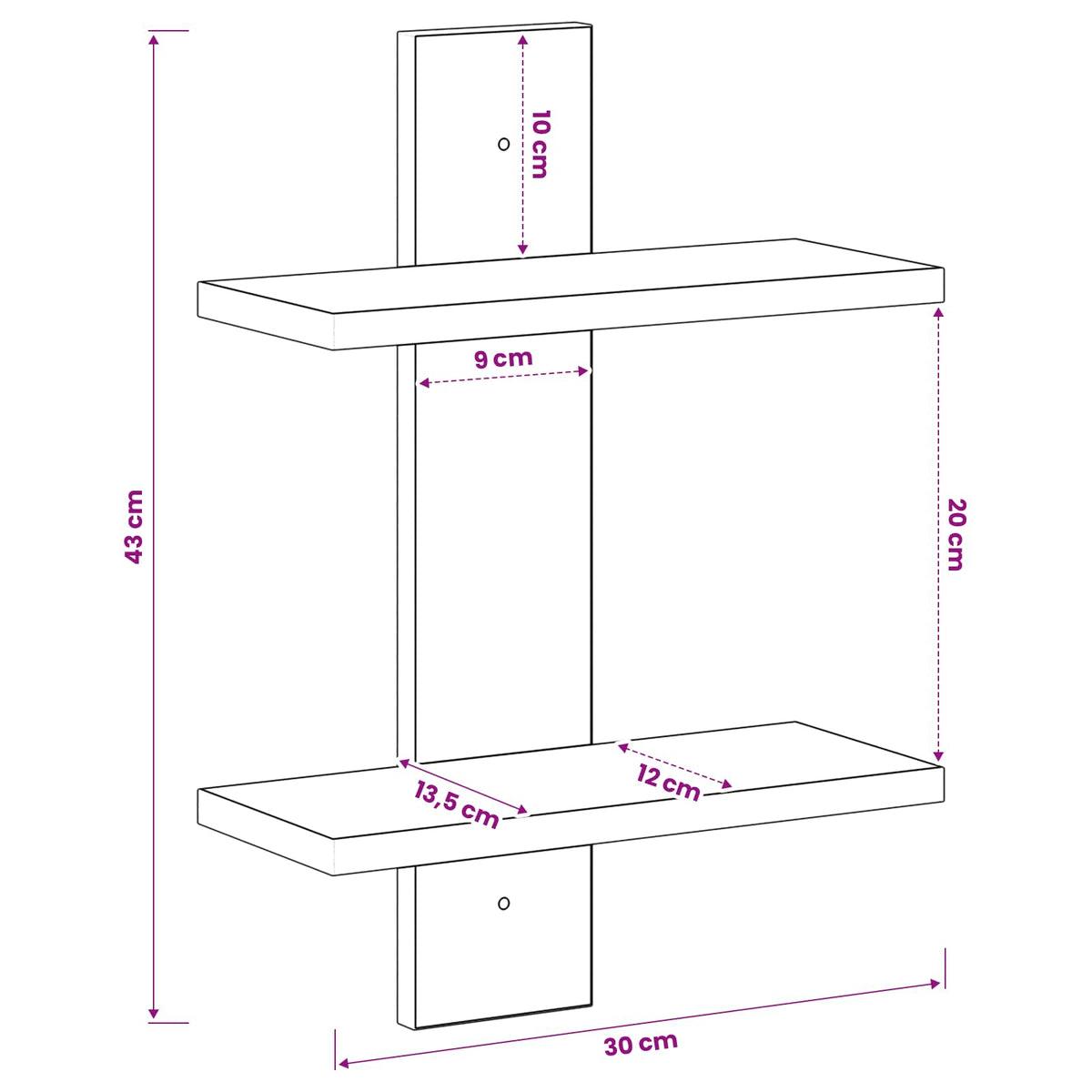Ράφι Τοίχου Μαύρη Δρυς 30 x 13.5 x 43 cm Επεξεργασμένο Ξύλο