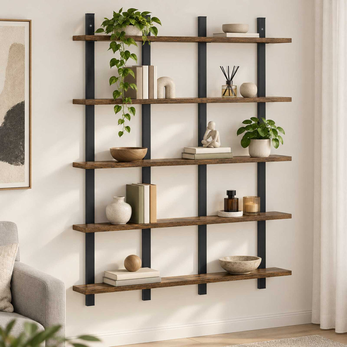 Ράφι Τοίχου Καπνισμένο Ξύλο Δρυός 102 x 13.5 x 102 cm - Pakobazaar