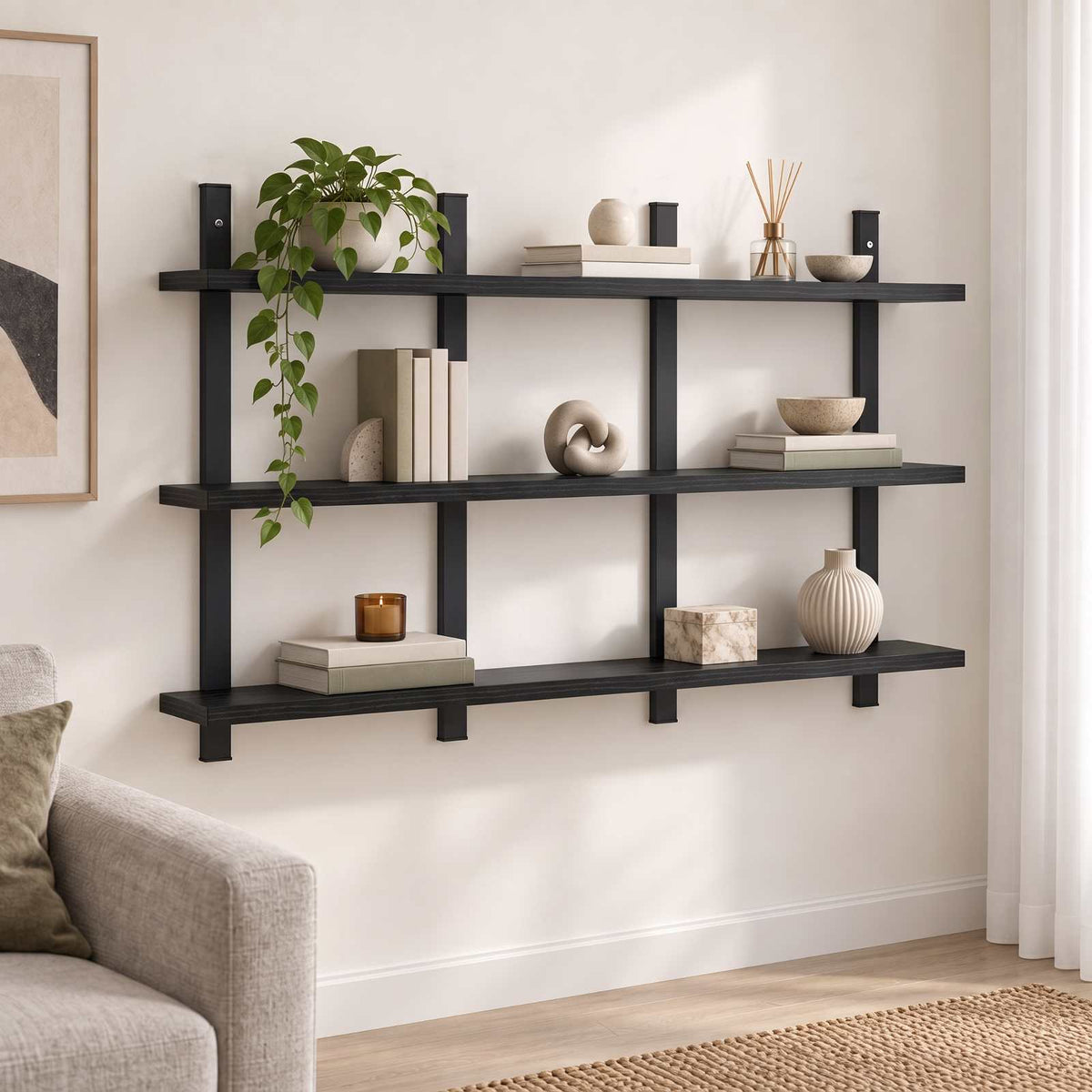 Ράφι Τοίχου Μαύρη Δρυς 102 x 13.5 x 58 cm Επεξεργασμένο Ξύλο - Pakobazaar