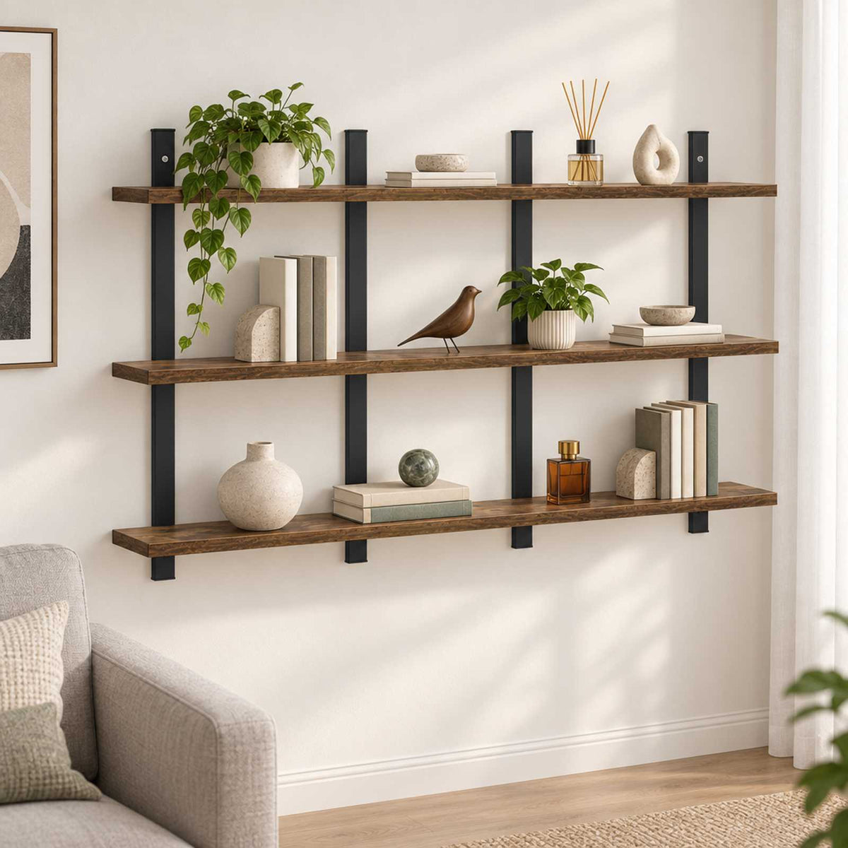 Ράφι Τοίχου Καπνισμένο Ξύλο Δρυός 102 x 13.5 x 58 cm - Pakobazaar
