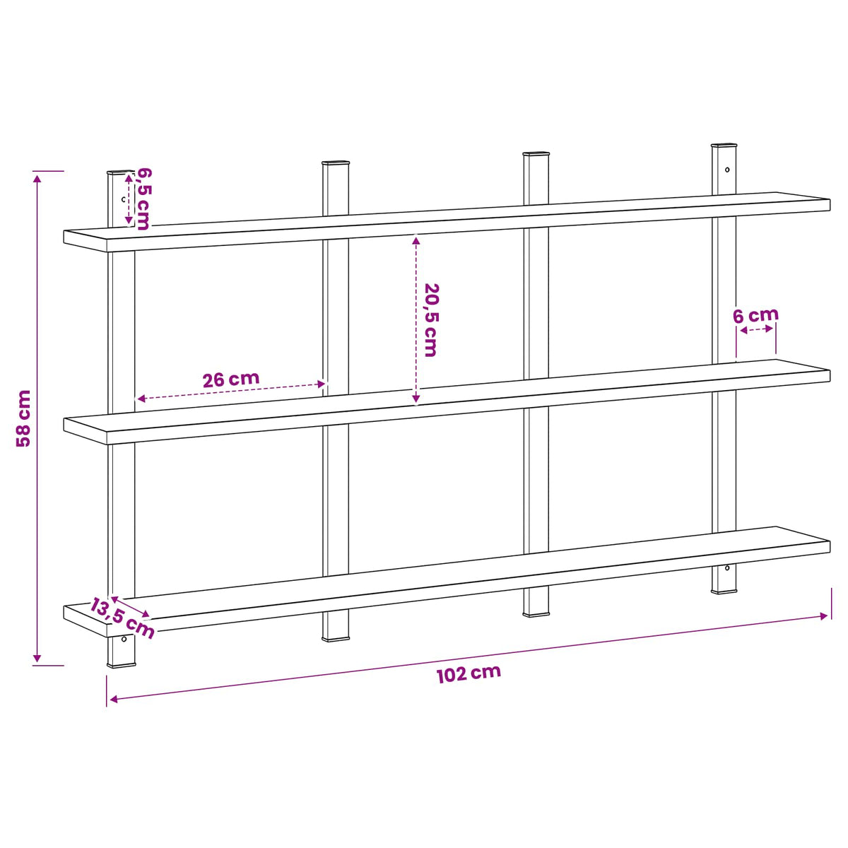Ράφι Τοίχου Παλαιωμένο ξύλο 102 x 13.5 x 58 cm - Pakobazaar