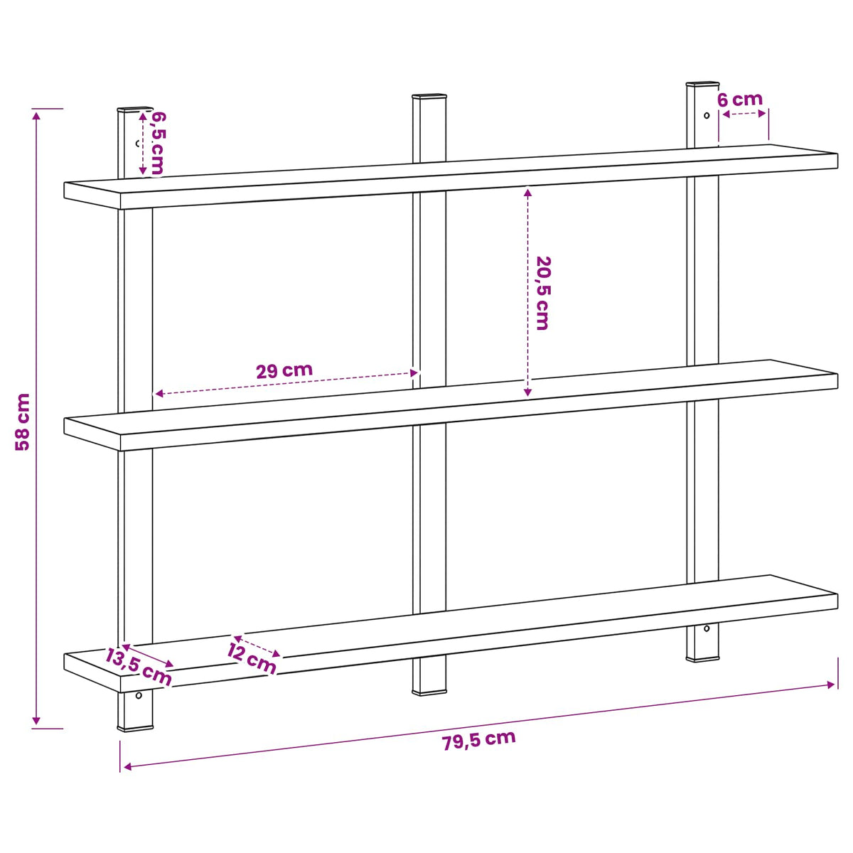 Ράφι Τοίχου Καπνισμένο Ξύλο Δρυός 79.5 x 13.5 x 58 cm - Pakobazaar